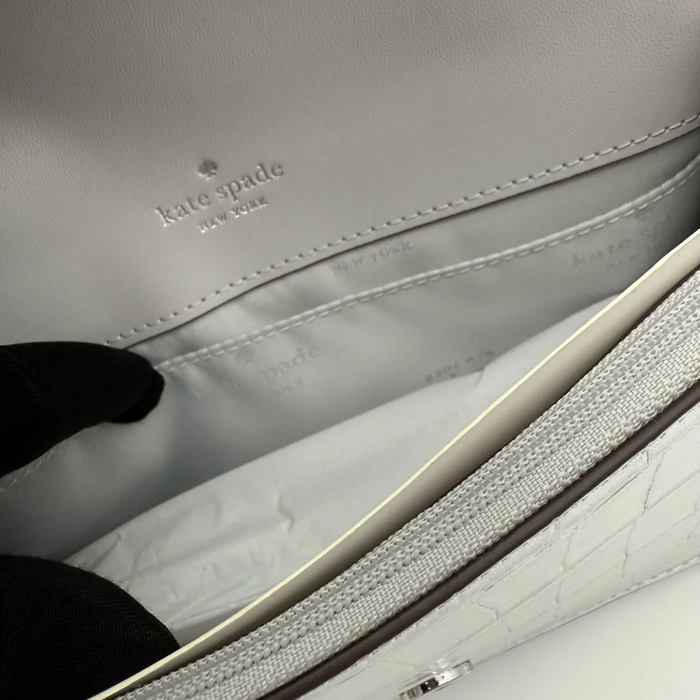 Kate Spade Madison Croc Embossed Willow Mini Flap Crossbody Silver
